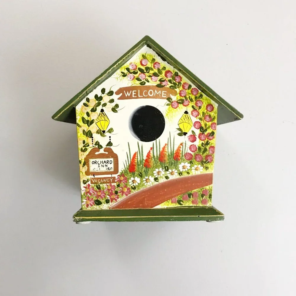 VINTAGE Cozy Cottagecore Tissue Box Hand Painted Orchard Path Field Of Flowers
